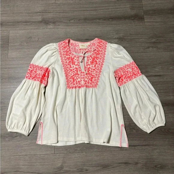 Anthropologie Maeve Louisa Textured Peasant Top Size Medium - Picture 4 of 9